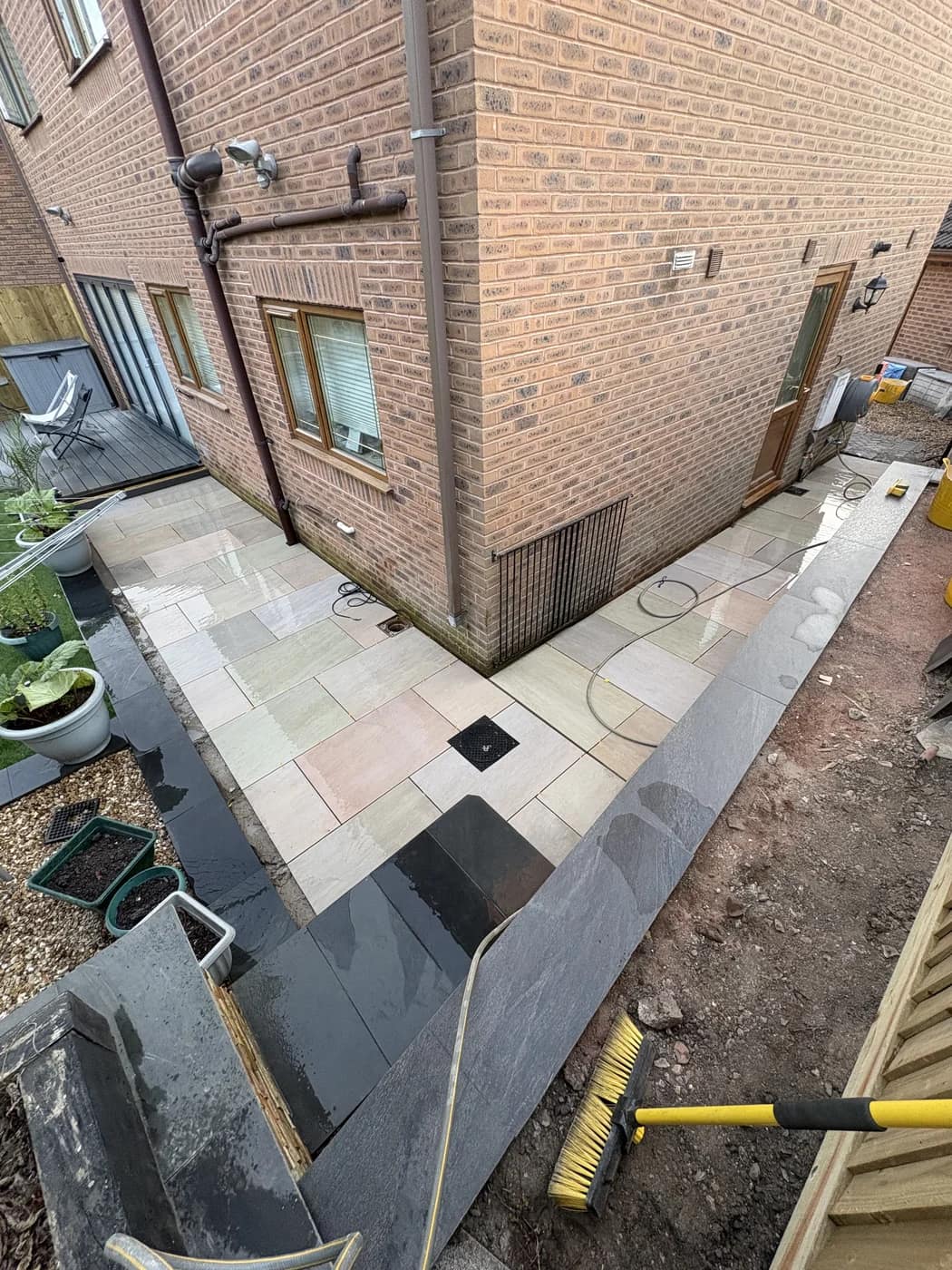 Garden groundworks patio installation in progress bridgend by HJB