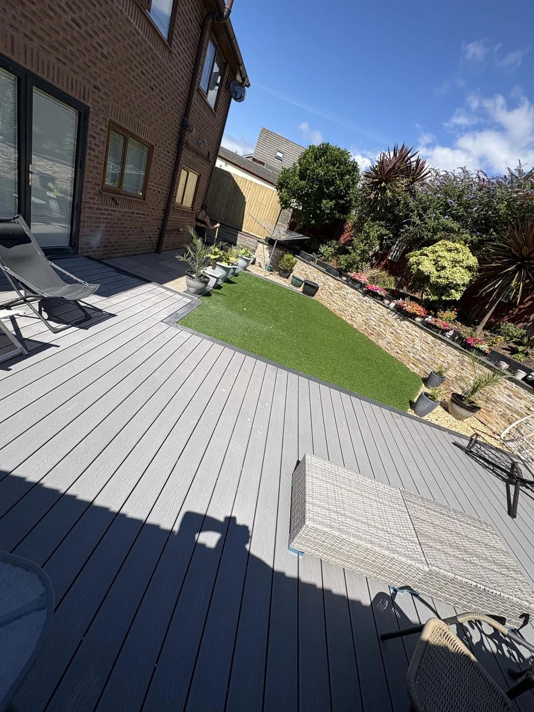 Grey composite decking artificial lawn bridgend by HJB