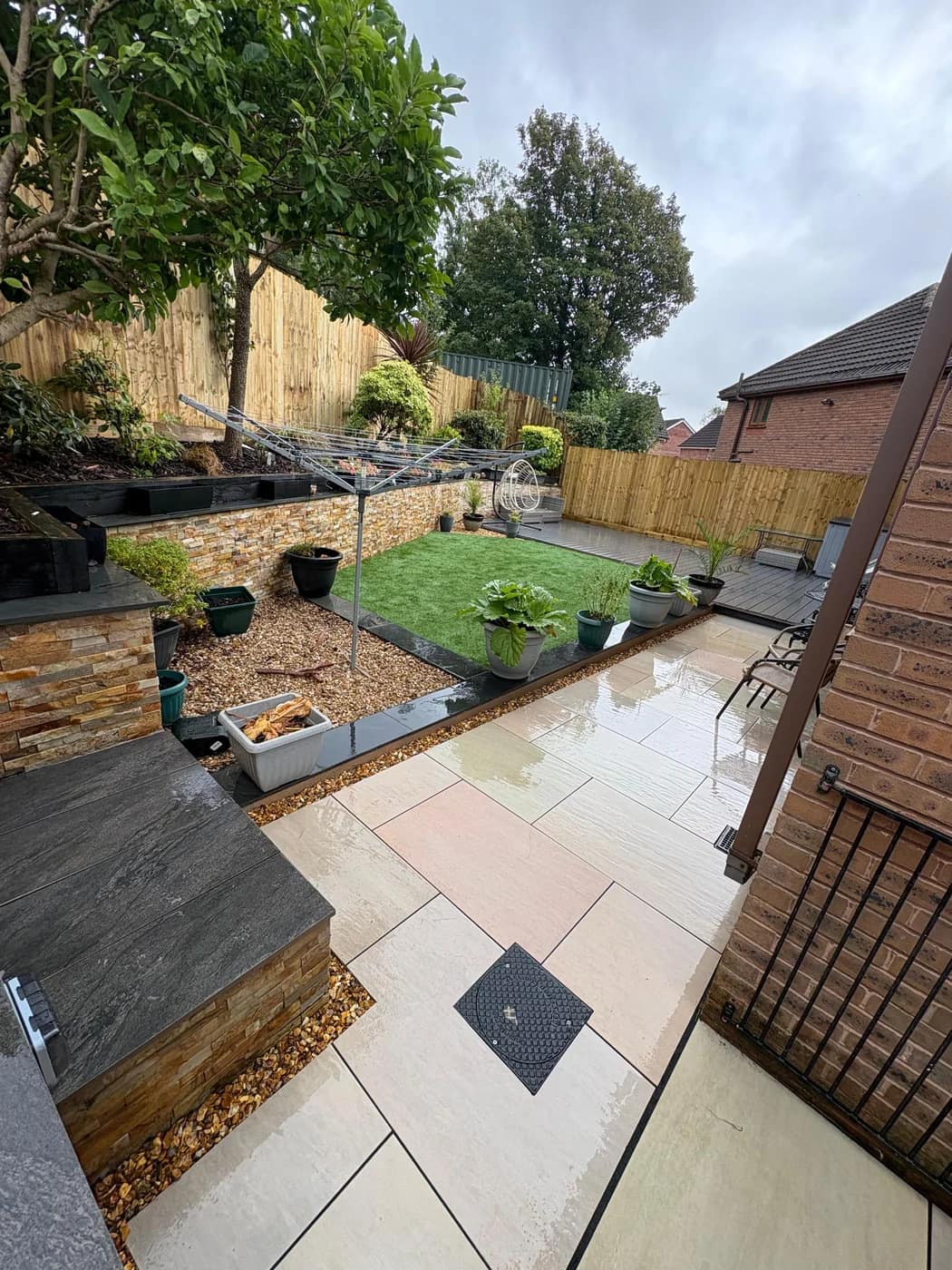 Landscaped rear garden lawn slate borders bridgend by HJB