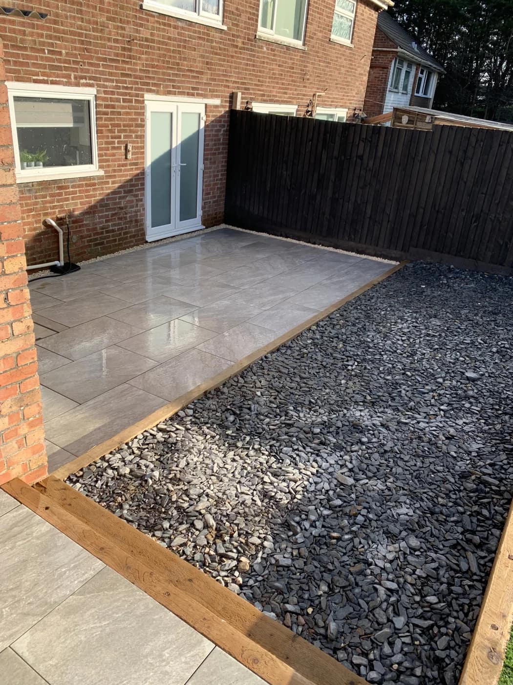 Patio slate chippings sleeper edging bridgend by HJB