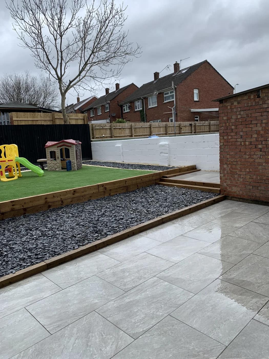 Porcelain patio artificial lawn family garden bridgend by HJB