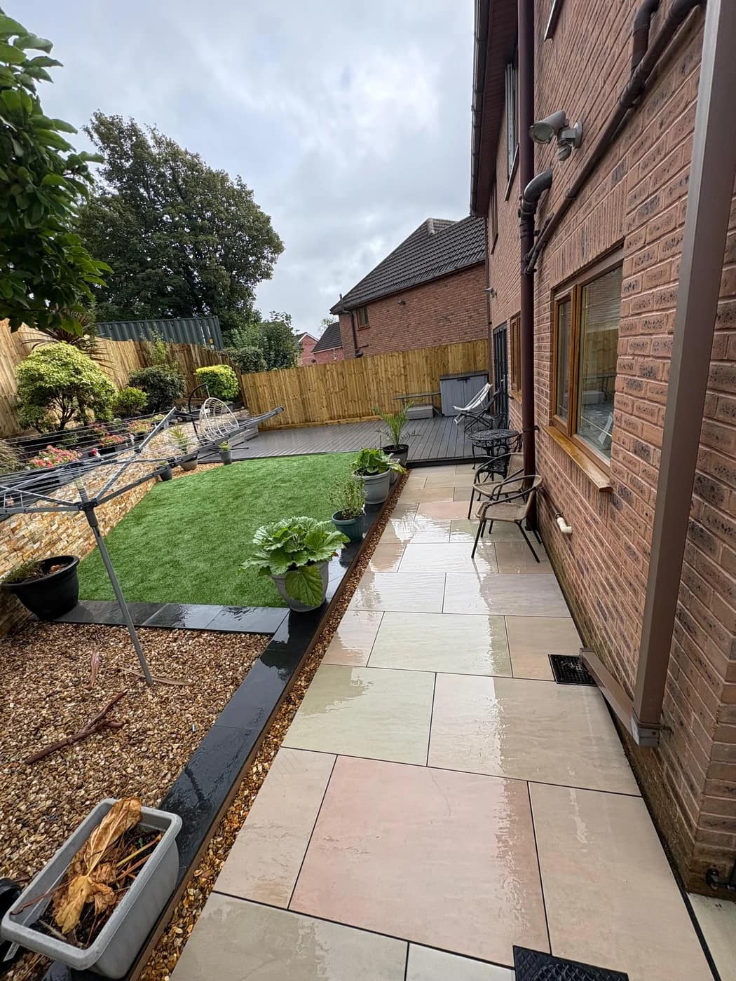 Rear garden lawn sandstone path bridgend by HJB