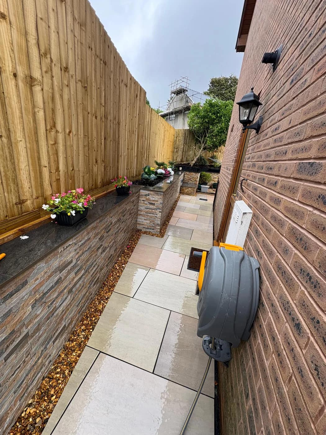Side return sandstone path planters bridgend by HJB