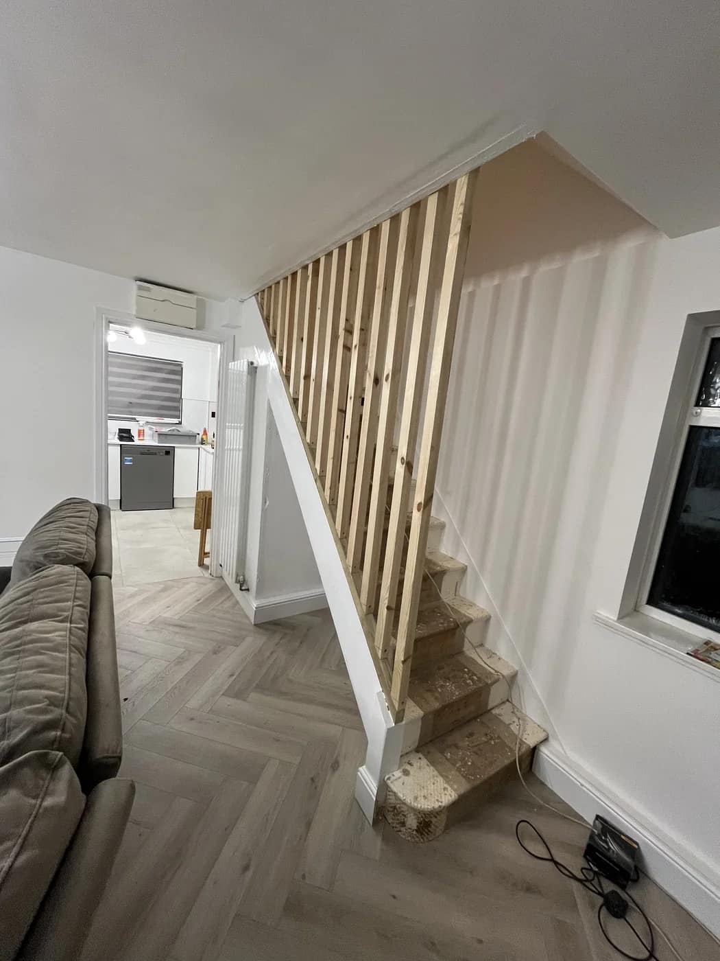 Open plan staircase slatted balustrade bridgend by HJB