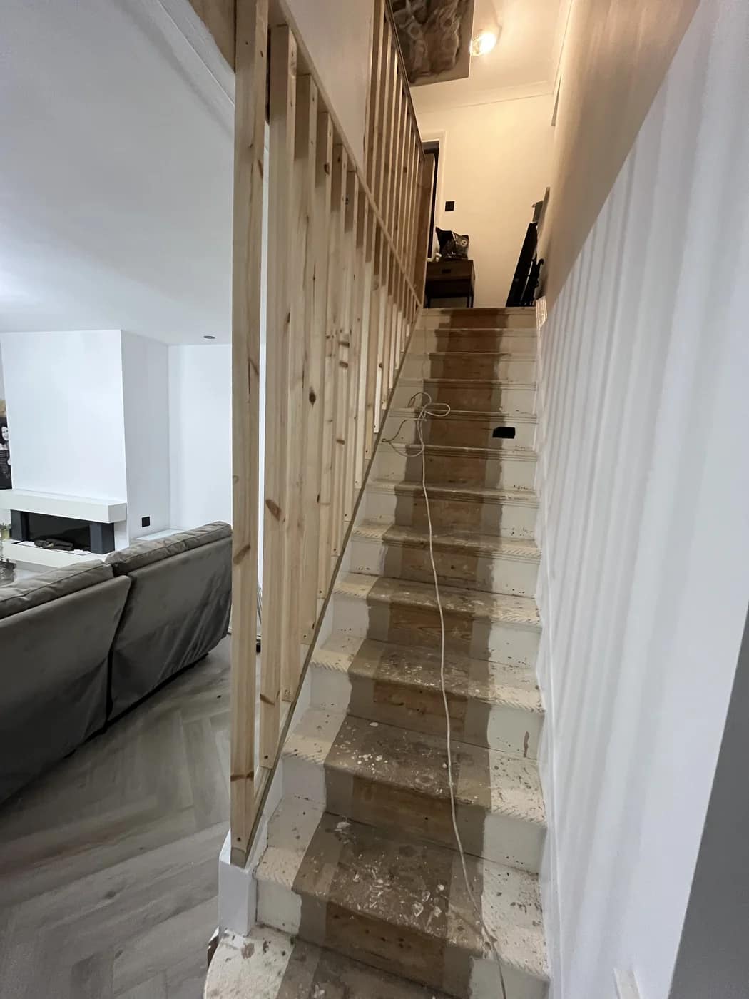 Staircase renovation oak slatted partition bridgend by HJB
