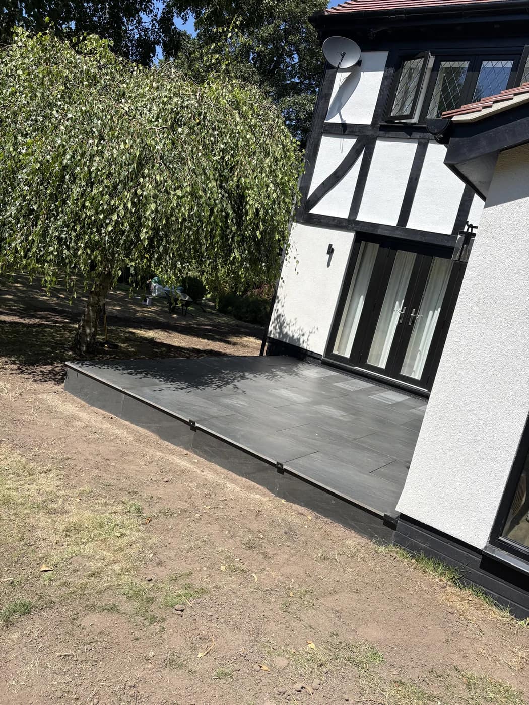 Raised terrace decking side elevation cowbridge by HJB