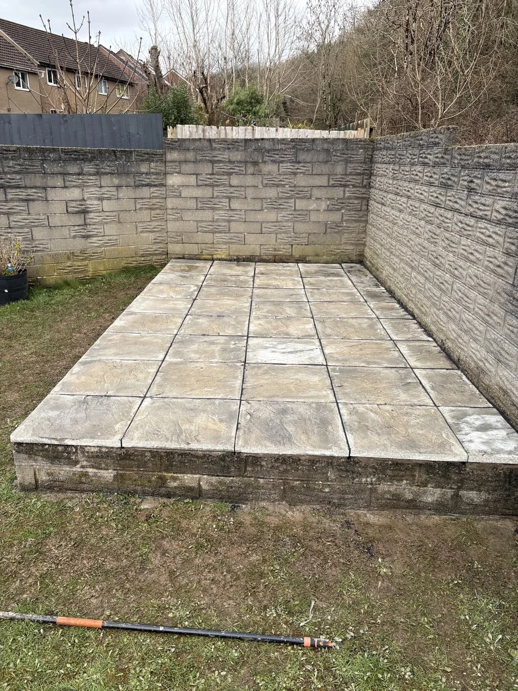 Completed raised patio terrace in Pencoed by HJB