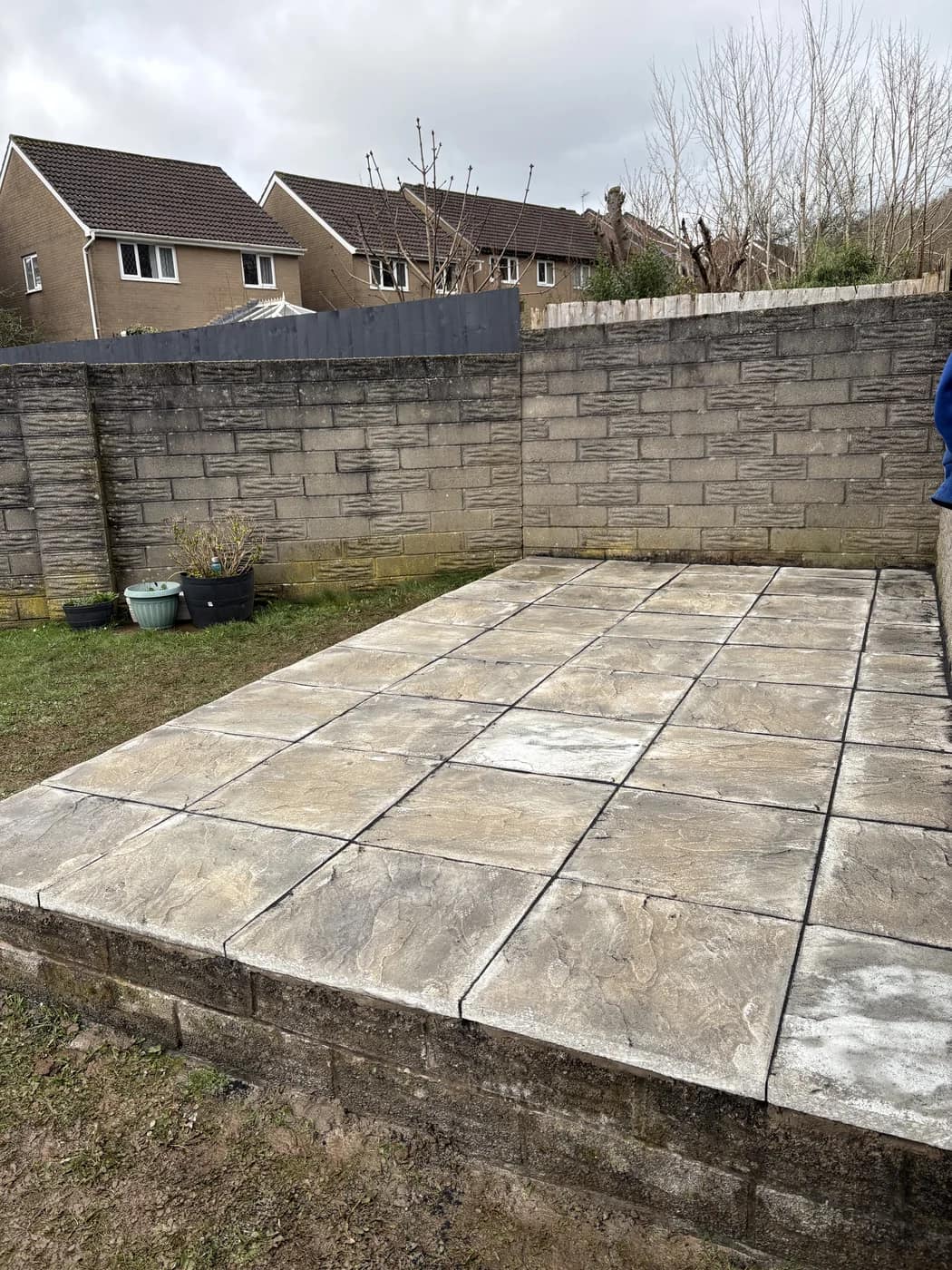 Raised patio terrace rear garden pencoed by HJB
