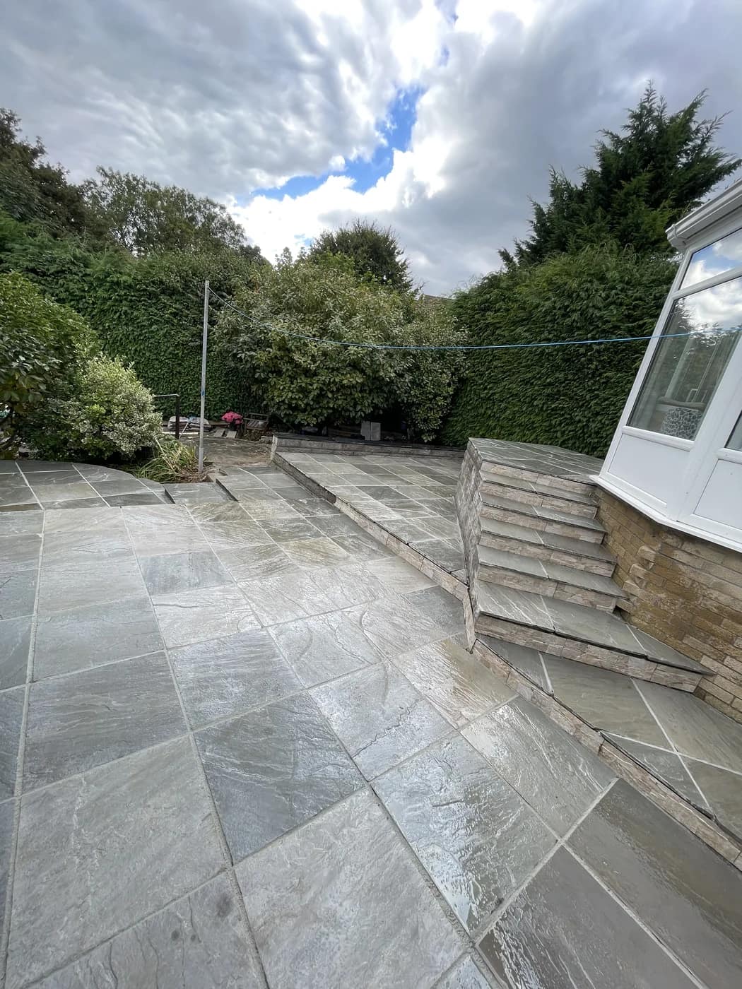 Sandstone patio conservatory rear garden maesteg by HJB