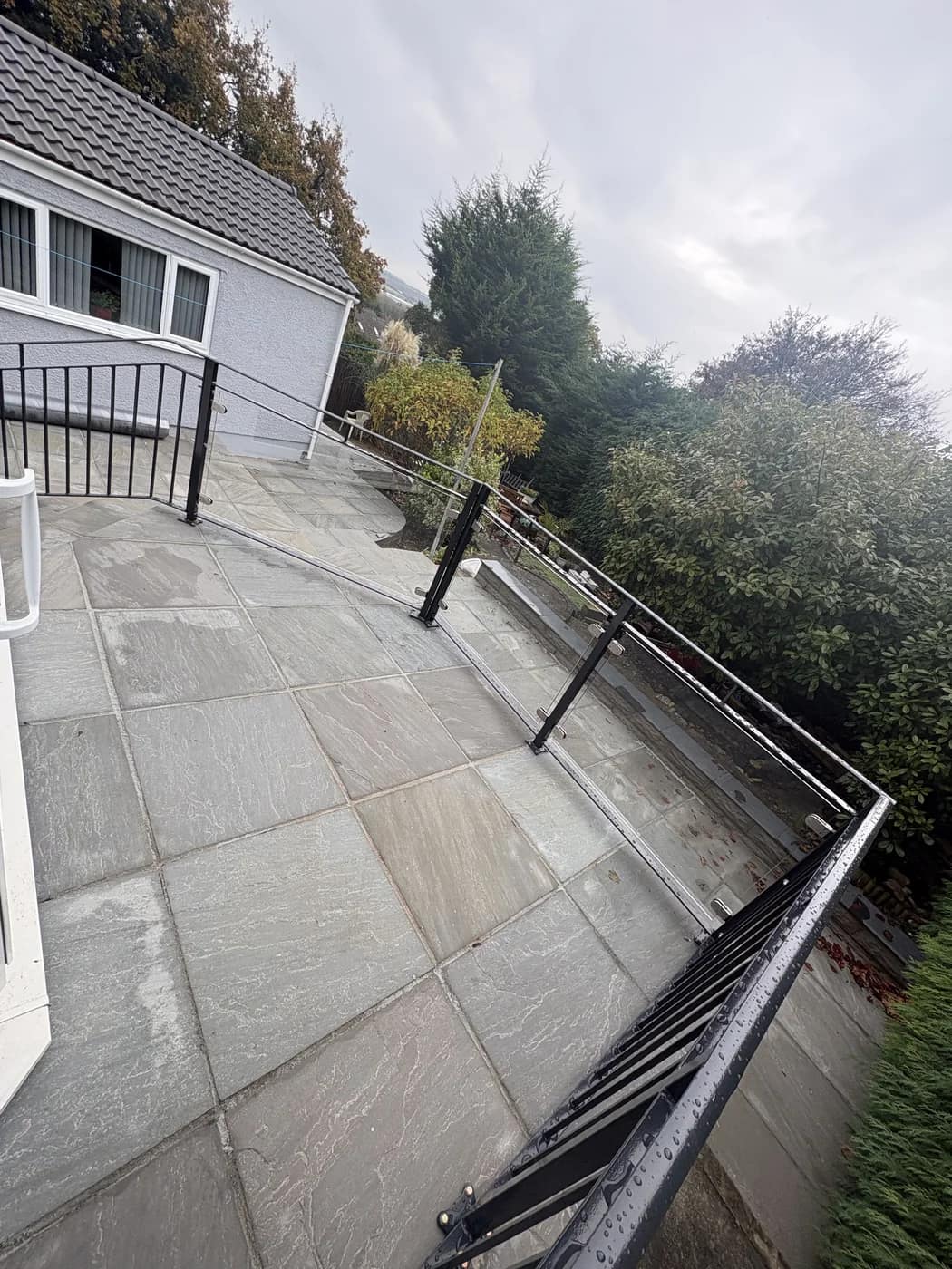 Sandstone patio metal railing balustrade maesteg by HJB