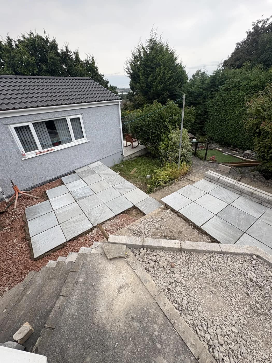 Sandstone paving installation in progress maesteg by HJB