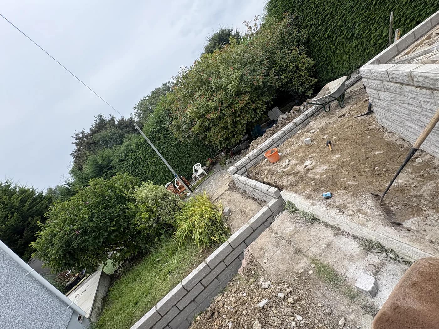 Sloping garden groundworks retaining wall maesteg by HJB