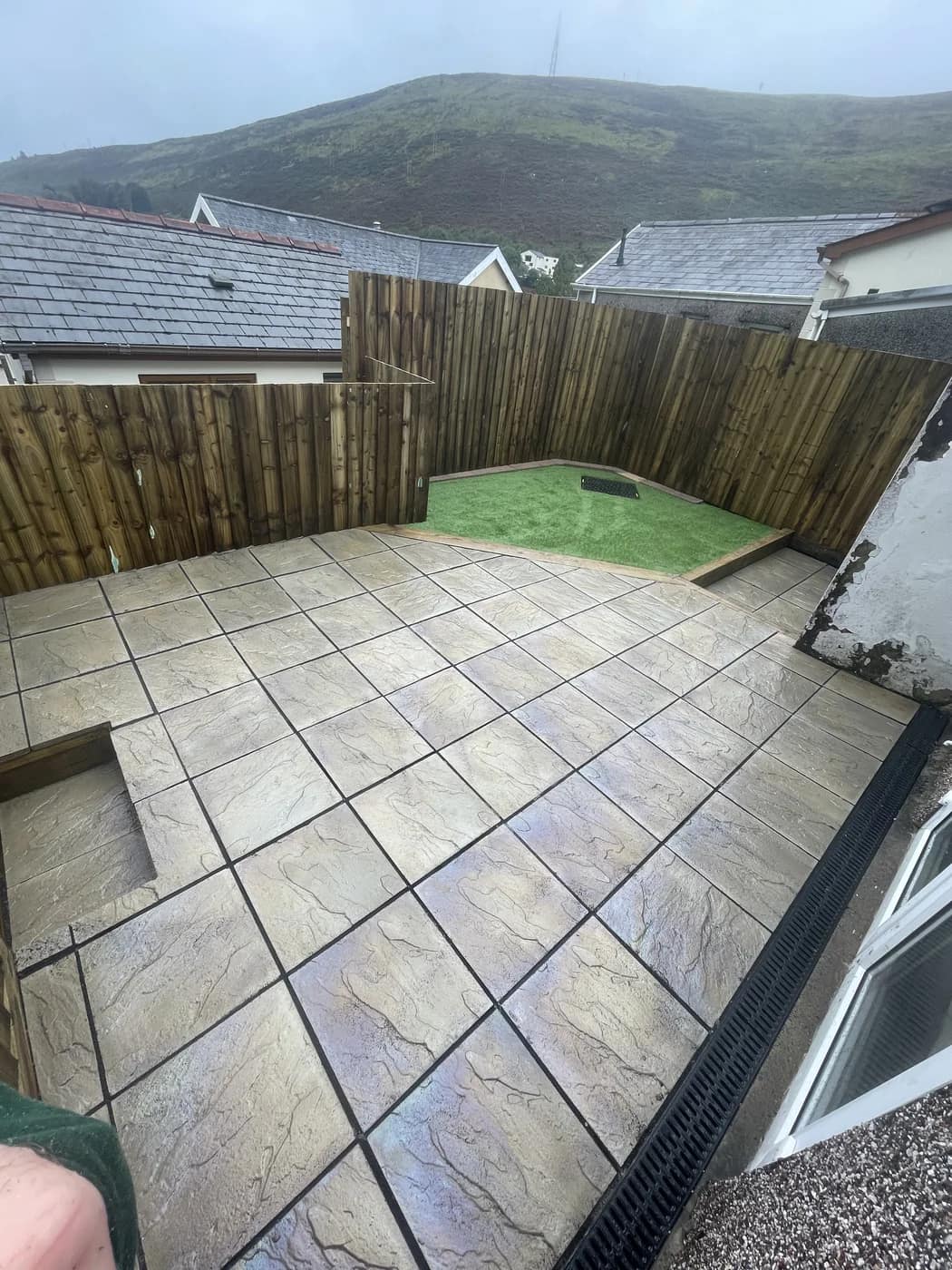 Patio artificial grass enclosed courtyard ogmore vale by HJB