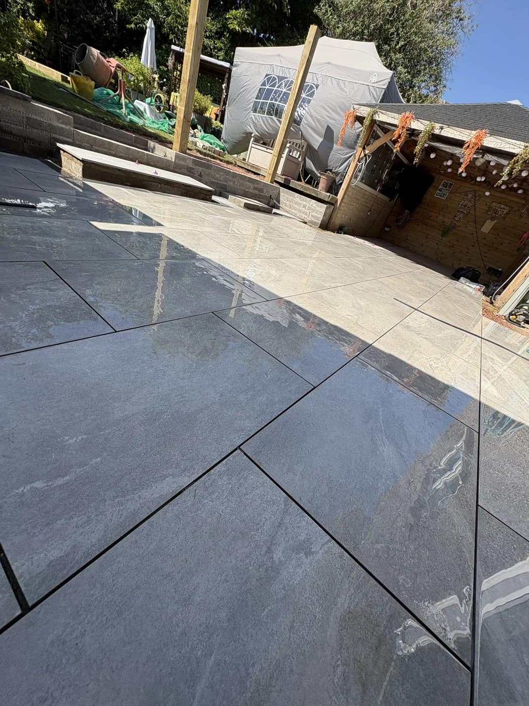 Light grey porcelain patio laid cowbridge by HJB