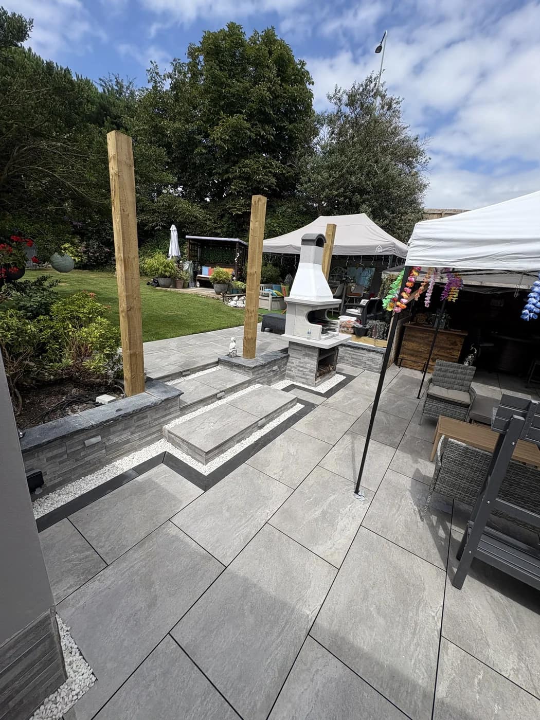 Porcelain patio pergola frame construction cowbridge by HJB