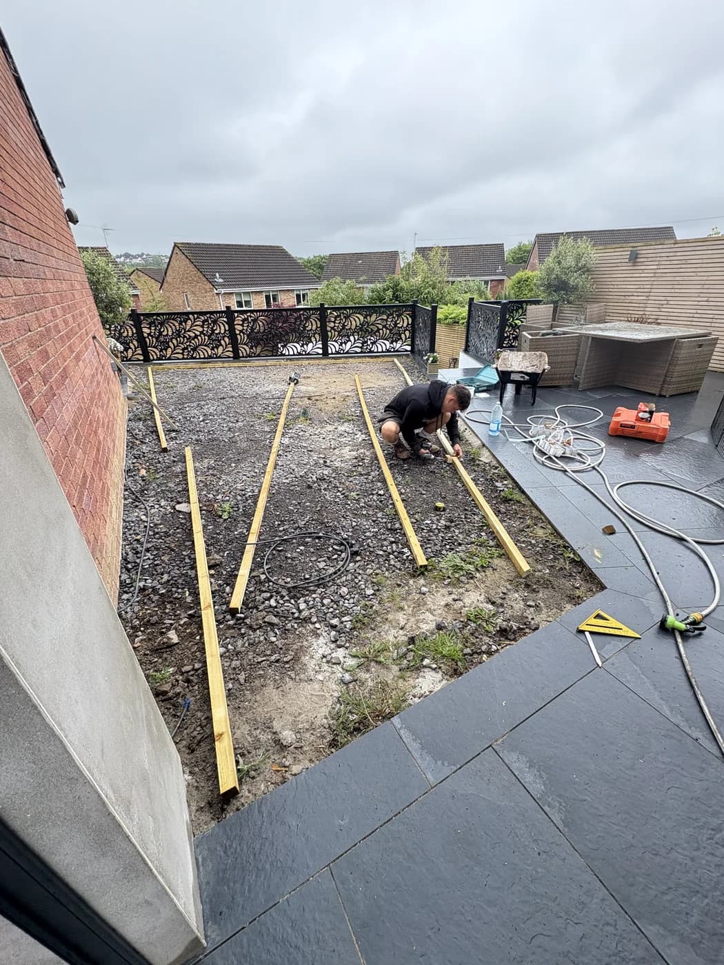 Garden landscaping installation in progress in Bridgend by HJB
