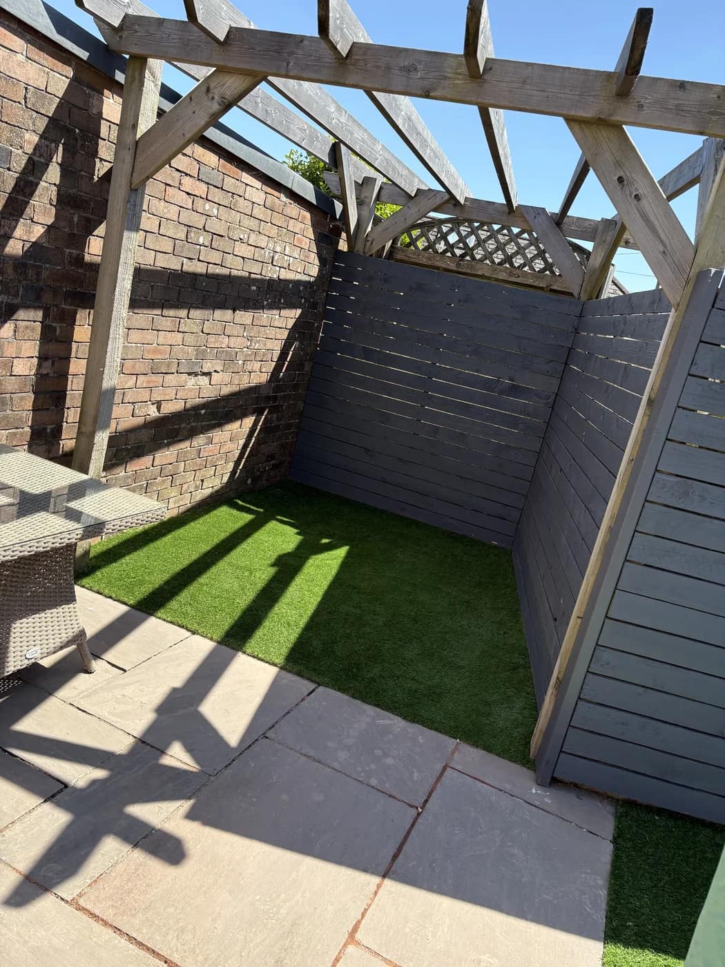 Pergola artificial lawn patio corner bridgend by HJB