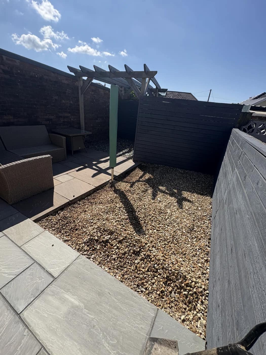 Pergola gravel seating area garden bridgend by HJB